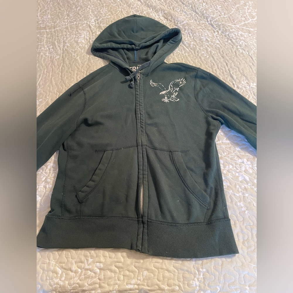 Men’s American Eagle Green Zip-Up Hoodie Size Large
